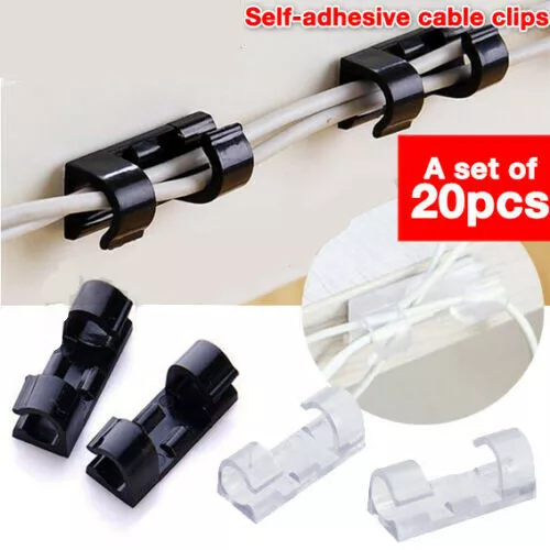 20x Self Adhesive Wire Cable Cord Clips Clamp Table Wall Tidy Organizer Holder 2