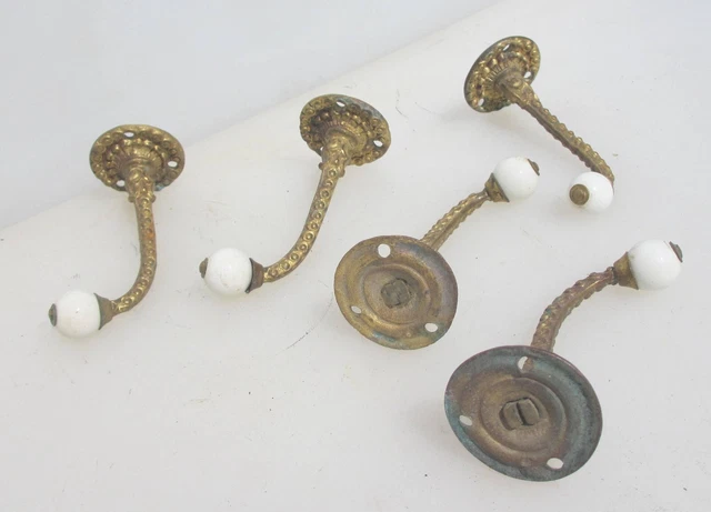 Victorian Brass Coat Hook Hanger Old Antique Vintage French Ceramic Gilt -£9each
