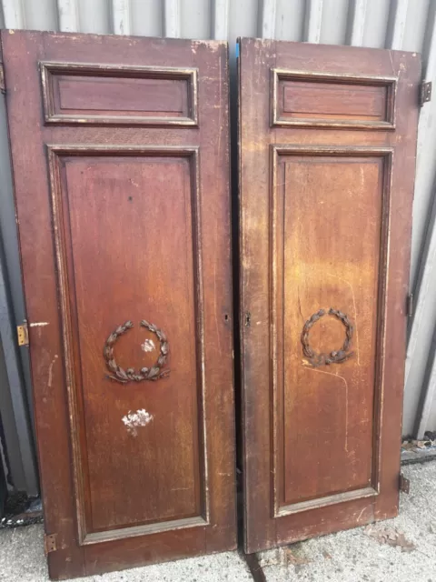 pair vintage built in cabinet doors raised panel c1880 quartersawn oak 69 x 25.5