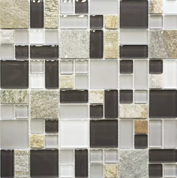 Azulejos de Mosaico Translúcido Gris Braun Combinación Vidrio Crystal Piedra