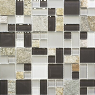 Braun Carreaux de Mosaique Translucide Braun Argent Rectangle Mosaïque Cristal Pierre 