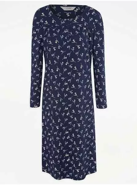 Bnwt womens Size 24-26  Navy Blue Floral Button Detail Nightdress