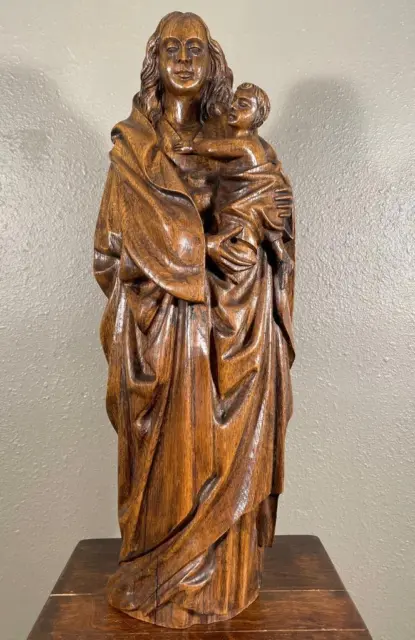 29" Tall French Antique Hand Carved Religious Figure/Statue Mary/Madonna & Jesus