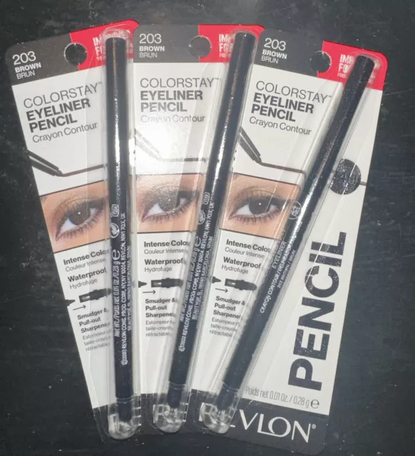 3 Pack Revlon ColorStay Waterproof Eyeliner, Brown 203, 0.01 oz Up To 24 Hr Hold