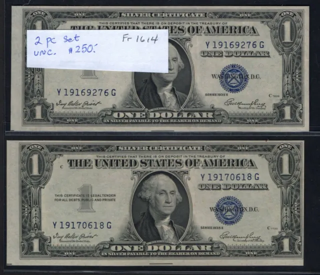 FR# 1604 1935-E $1 One Dollar Silver Certificate UNC - Set of 2 (59)