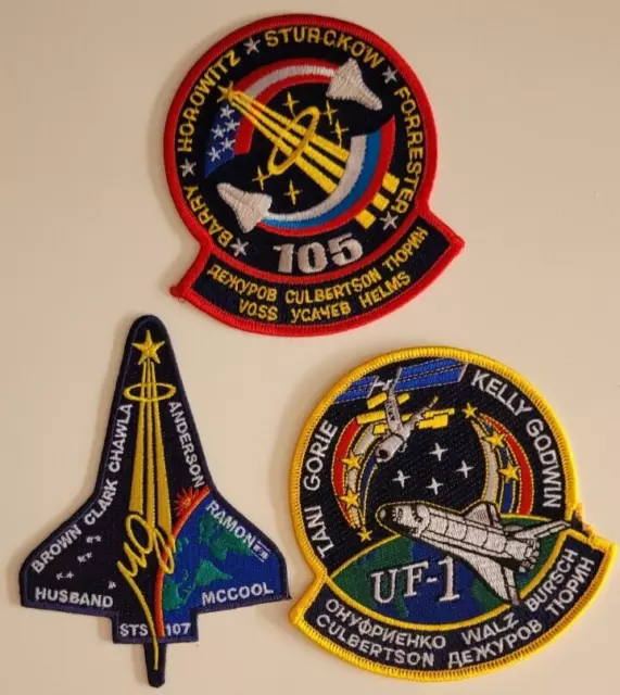 3 Patches Raumfahrt NASA STS 105, 107, 108, Aufnäher Sticker Astronauten