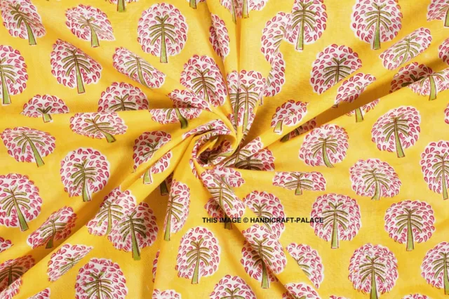 Jaune Fleur Imprimé Indien Main Bloc Course Desseré Tissu Coton Imprimé 4.6m