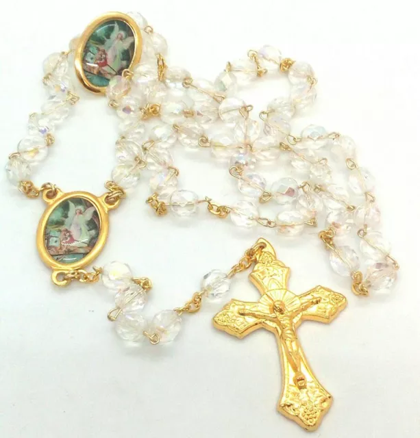 Guardian Angel Clear Italian Crystal Rosary Beads-FREE Pin-Stamped Made in Italy