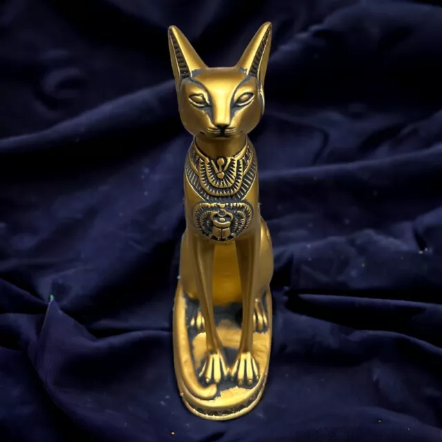 Rare Ancient Egyptian Bastet Statue Antique Goddess Pharaonic Cat with Scarab BC