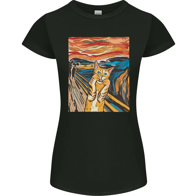 Cat Scream Painting Parody Womens Petite Cut T-Shirt