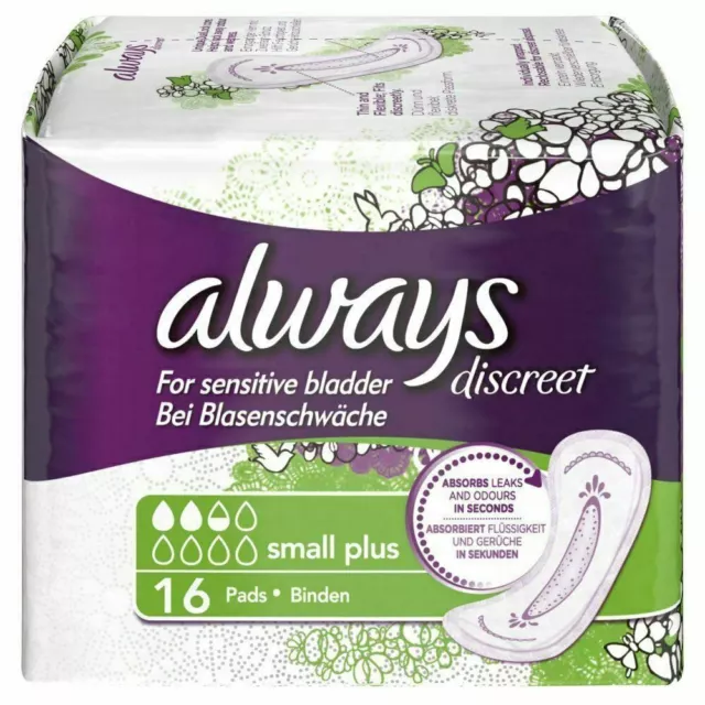 Always Discreet Sensitive Bladder Incontinence Pads Liners Small Plus Pack of 16