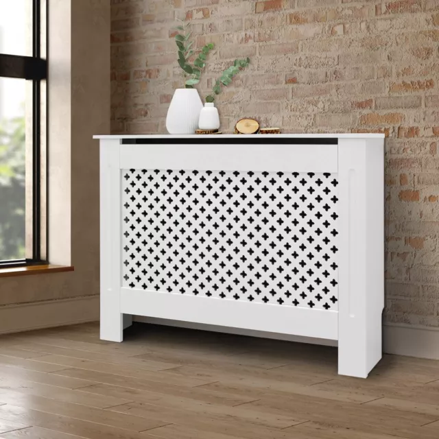 Cache-radiateur couvercle chauffage MDF motif nid d'abeille 112x19x82 cm blanc