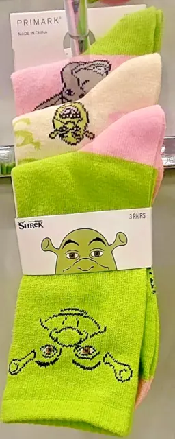 Disney Shrek & Donkey 3Pk Ladies Crew Socks UK Size 4-8 One Size