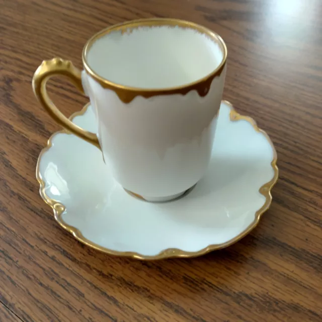Vintage Theodore Haviland Limoges France Tea cup and Saucer Miniature W/Gold Rim