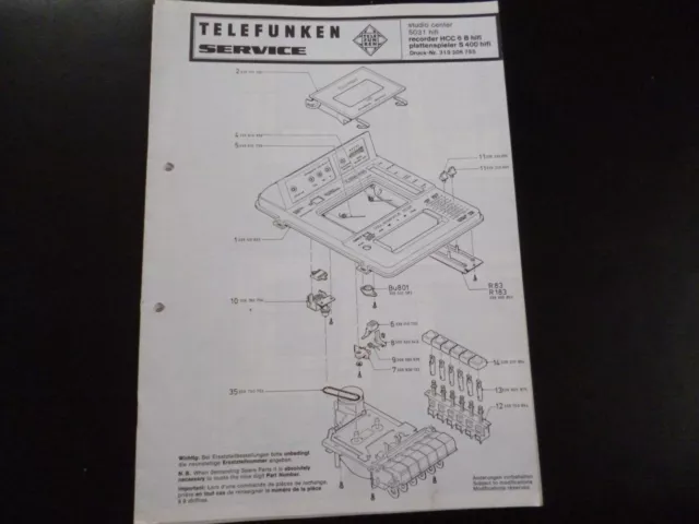 Original Werkstattanleitung Telefunken studio center 5031 hifi recorder HCC6B