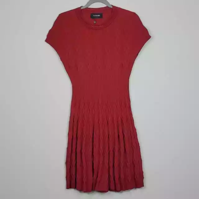 The Kooples Dress Red Knit Jacquard Motif Short Sleeve Stretch Ponte Womens 2 2