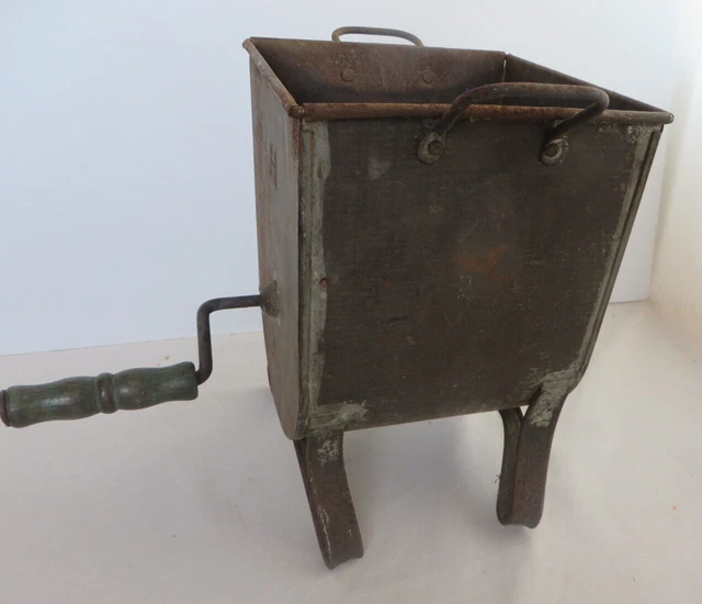 Vintage Hodges Butter Churn Metal Rustic Green Wooden Handle Table Top