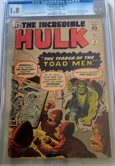 Marvel Incredible Hulk #2 CGC 1.8 Silver age Cream/Off White.