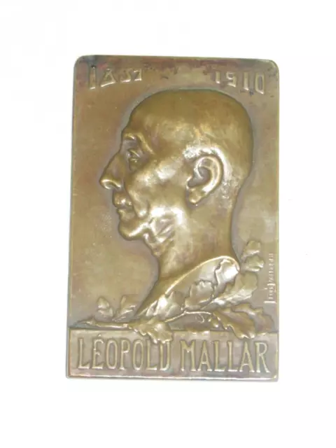 09J24 Alte Medaille aus Bronze Leopold Mallar Aus Belgien De Leon Sagehomme