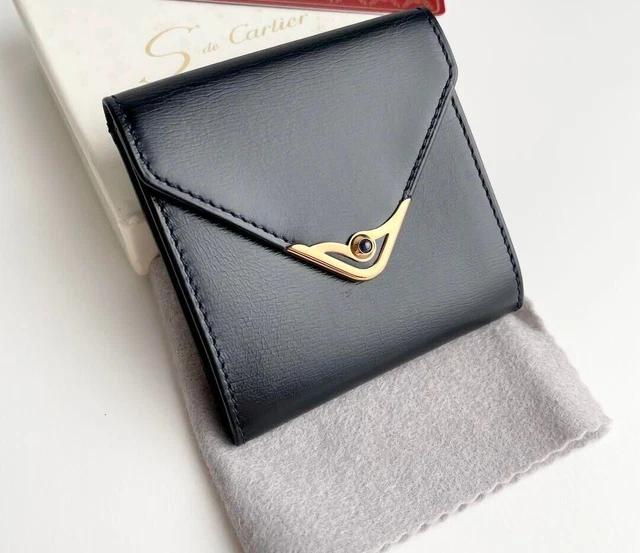 Unused Authentic Cartier Vintage Sapphire Coin Case Purse Black Deadstock