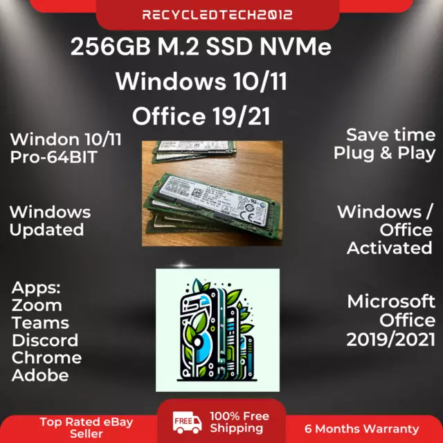 Mixed Brand 256GB NVMe M.2 SSD Windows 10/11 Preloaded, Warranty &Essential Apps