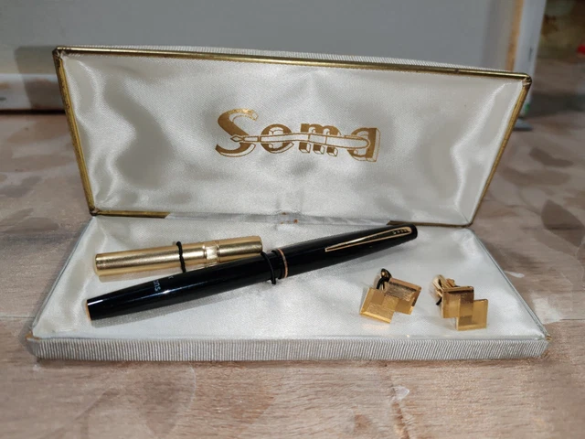 Stylo Plume Vintage Soma 'Rexy Cart' - Résine Noire Attributs Dorés - Années 1960 - Occasion