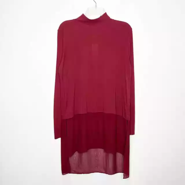 NWT Eileen Fisher Long-Sleeve Stretch Silk Jersey Tunic Sheer Layer Claret Small 2