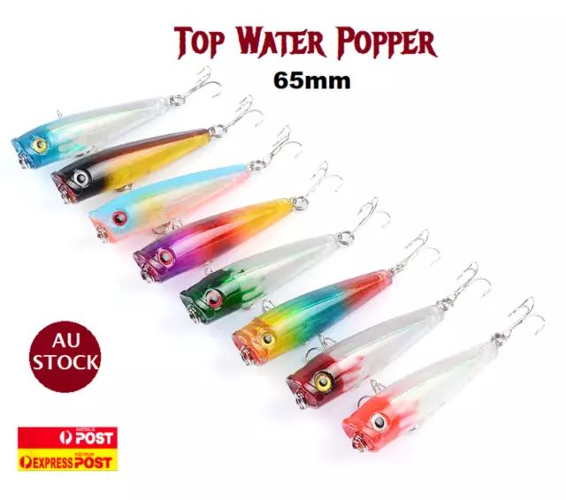 8x Quality 65MM POPPER LURES POPPERS FISHING HARDBODY TOPWATER