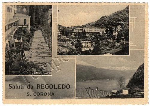 CARTOLINA SALUTI DA Regoledo (Perledo), panorama e lago Lecco, 1959