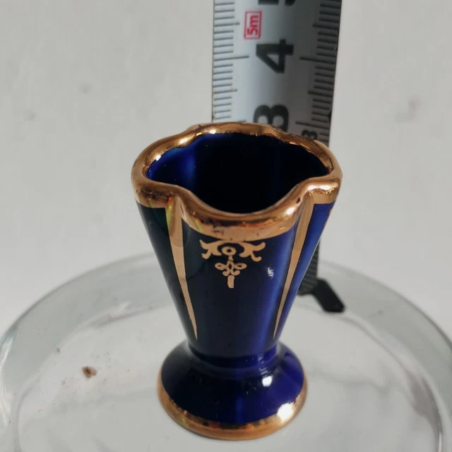 MINIATURE MINI VASE PORCELAINE LIMOGES FRANCE bleu de four cobalt or