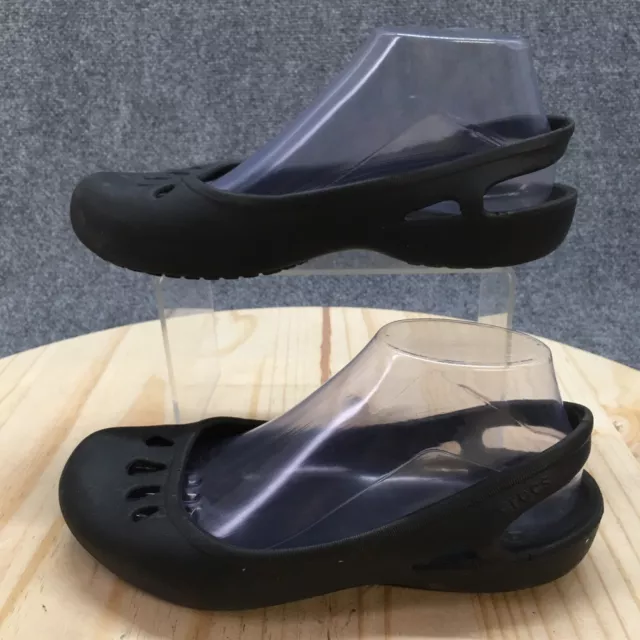 Crocs Shoes Womens 7 Malindi Slingback Black Rubber Slip On Comfort Casual Flats 2