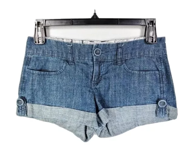 Jalate Juniors Roll Cuff Fabric Buttons Stretch Denim Blue Jean Shorts Size 7