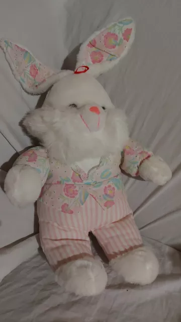 Vintage Peluche doudou  LAPIN rose blanc 40 CM TBE