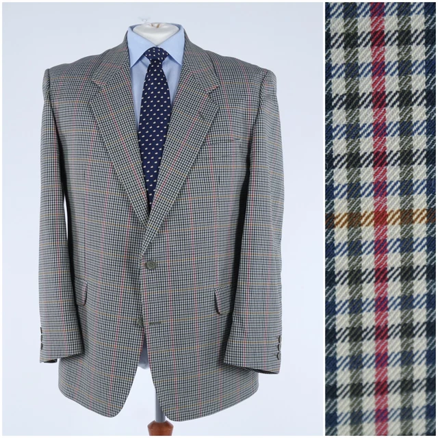 Mens Vintage Blazer 48R UK Size ELASTOVEST Check Wool Sport Coat Jacket