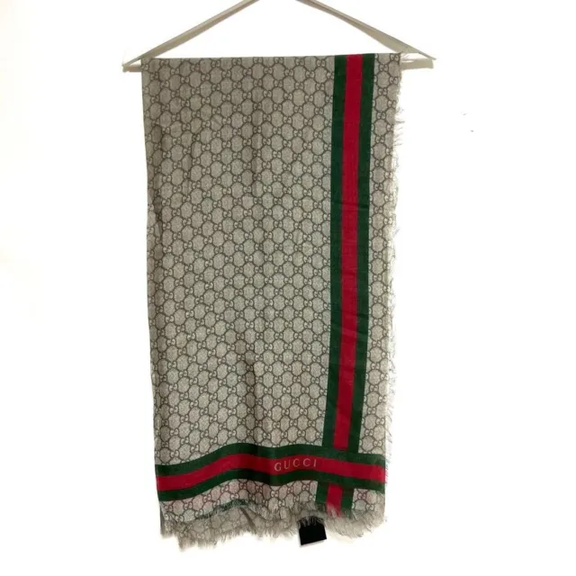 Authentic GUCCI Scarf Shawl sherry line gray large format Thin made in Italy