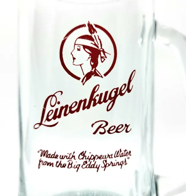 Vintage Large Leinenkugel Beer Clear Glass Mug Indian Maiden Early Logo