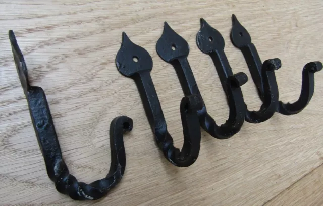 5 X LEAF TWISTED hand forged rustic iron black wax old coat hanging utility hook