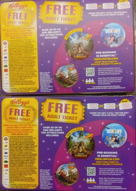 2 x Kellogg’s Free Adult Tickets for Merlin Attractions Alton Towers Sealife