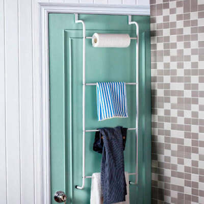 Space-Saving White Metal Over-The-Door Towel Rack/Clothing Hange, Storage Towels