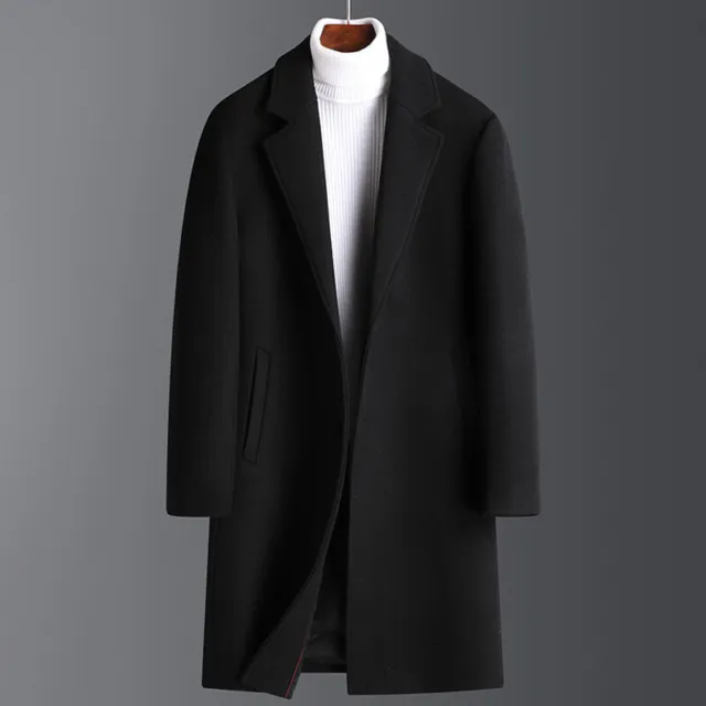 Warm Mens Woolen Trench Coat Single Breasted Overcoat Long Jacket Outwear Winter