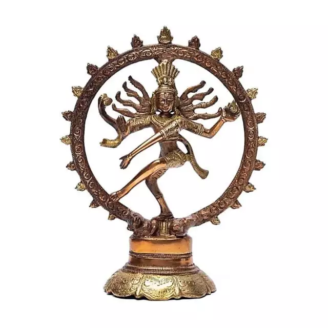 Statua Shiva Nataraj 20 cm Ottone Bicolore Signore della Danza Metallo