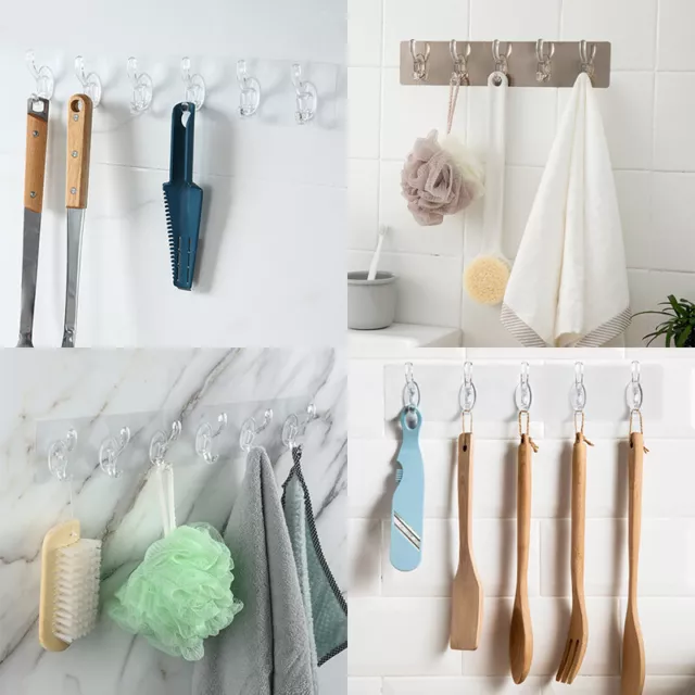 3/5/6 filas Colgador Transparente Adhesivo Gancho Hogar Decoración Pared Almacenamiento Fuerte ☀