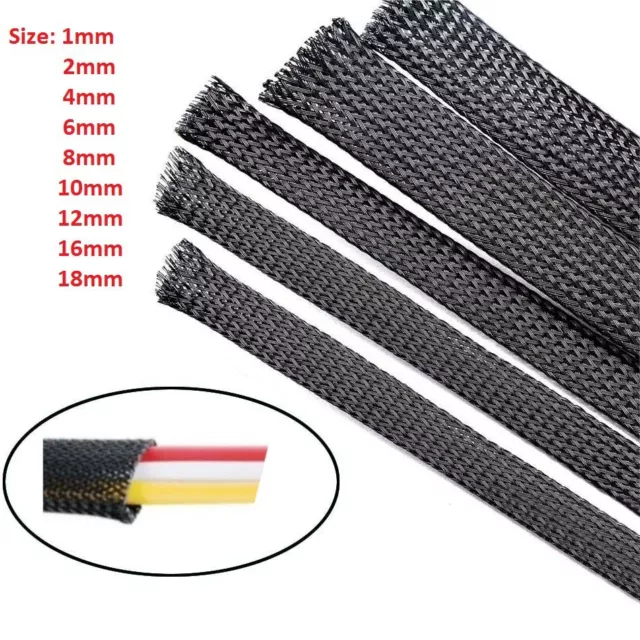 1mm-18mm Black Expandable Braided Cable Sleeving/Sheathing Auto Wire Harnessing