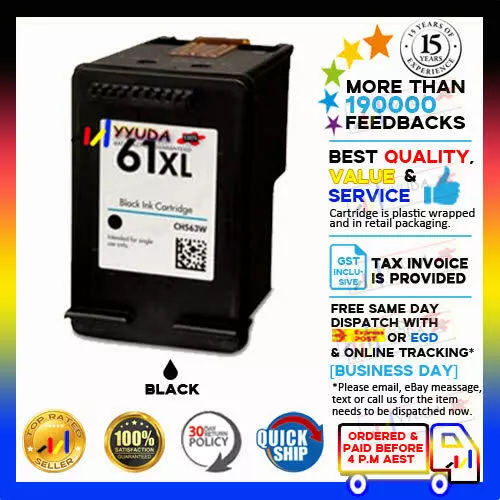 2 NON-OEM Black OnIy Ink 61 XL for HP Deskjet 1000 1510 2000 2510 2540 3000 3050
