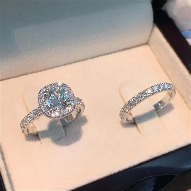 Engagement Party Jewelry White Sapphire Ring Set Bride Wedding Diamond Dazzling