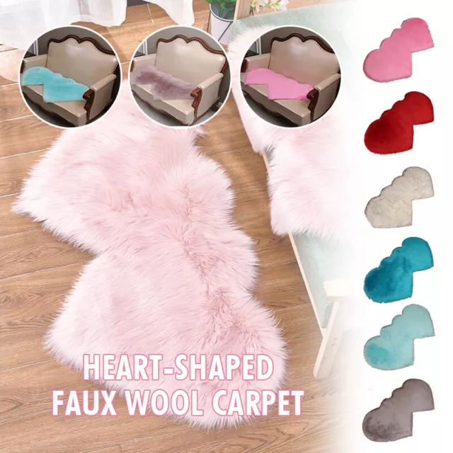 Love Heart Fluffy Mat Rugs Kids Soft Girls Boys Fake Faux Fur Bedroom Rug Carpet