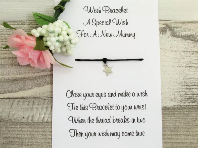 New Mummy Wish Bracelet Baby Shower Gift Card Silver Star Charm Mum To Be Card