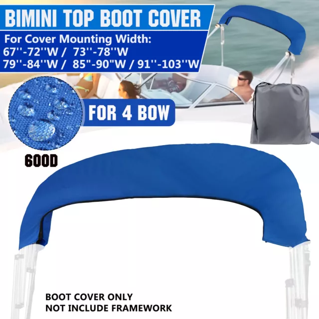 For 4 BOW Bimini Top Boot Cover Storage Bag Sock Boat Shade 600D Blue No Frame