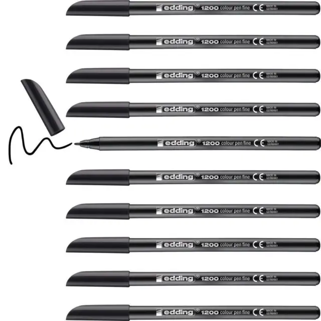 edding 1200 colour pen fine - black - 10 pens - round tip 1 mm - felt-tip pen fo