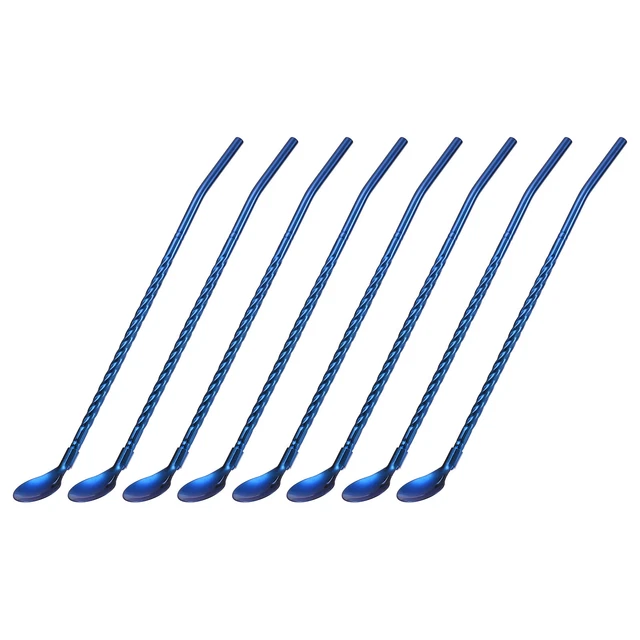 16Pcs 8.6" Stainless Steel Spoon Straws Reusable Twist Handle Spoon, Blue